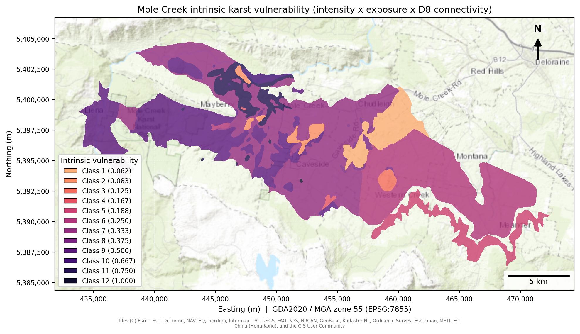 Map showing Karst Intrinsic Vulnerability Index